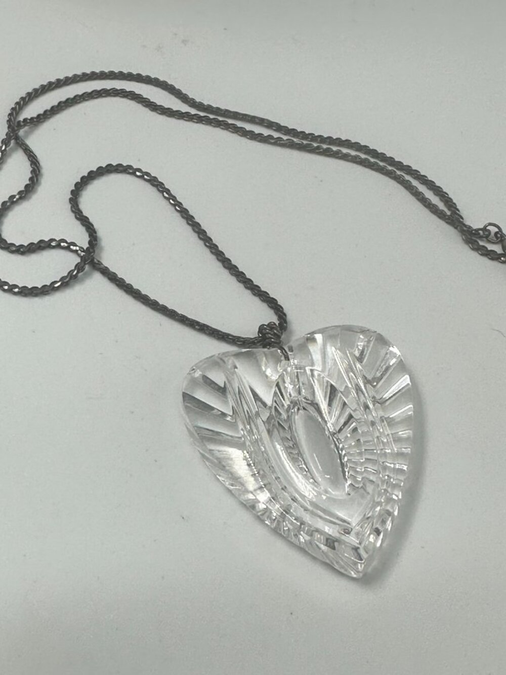 Vintage Waterford Glass Heart Necklace Sterling Silver Chain Chunky Statement - Picture 4 of 9